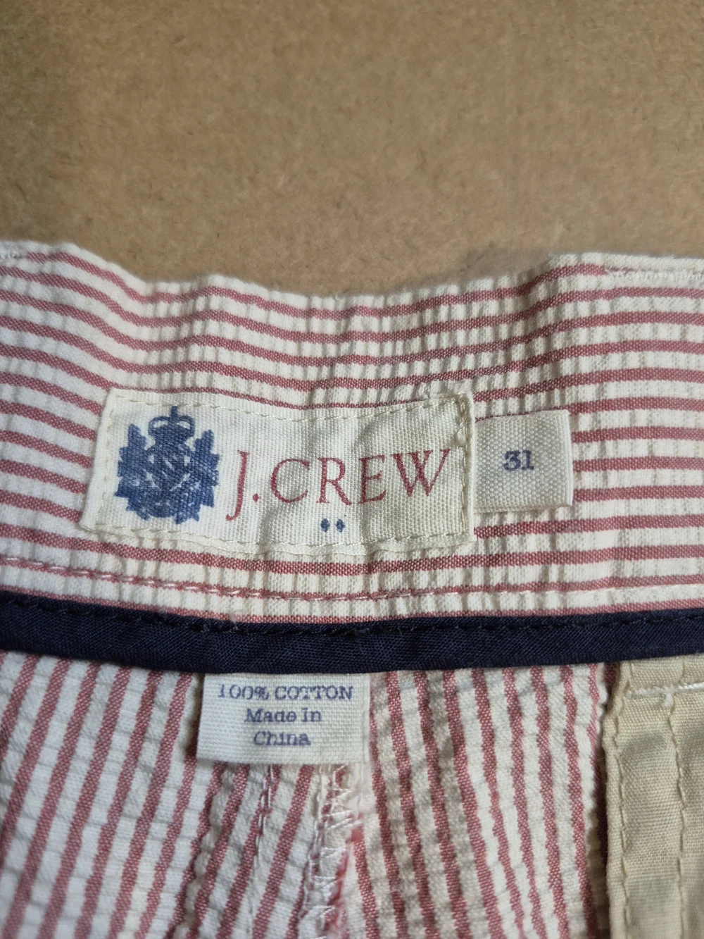 J. Crew Pink and White Seersucker Shorts with Navy Embroidered Anchors 4380/5
